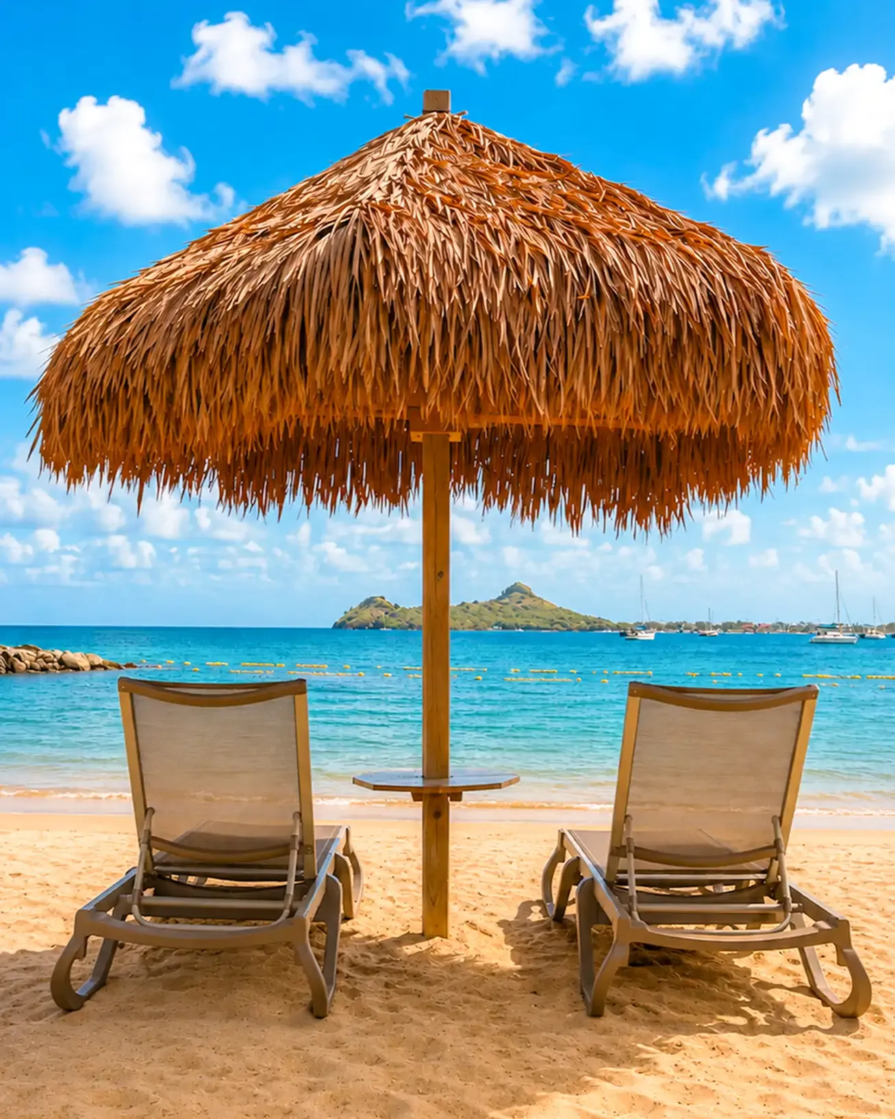Playa caribeña soleada en A’ila, Santa Lucía